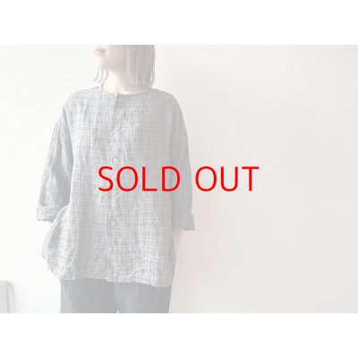 画像2: //sale40%off // prit 40/1 リネントラッドチェック ノーカラーシャツ