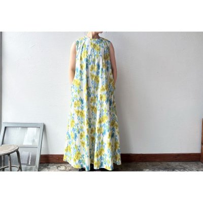 画像1: *sale 50%off* prit 80/1 ローンフルーボタニカルプリント ノースリーブフレアワンピース